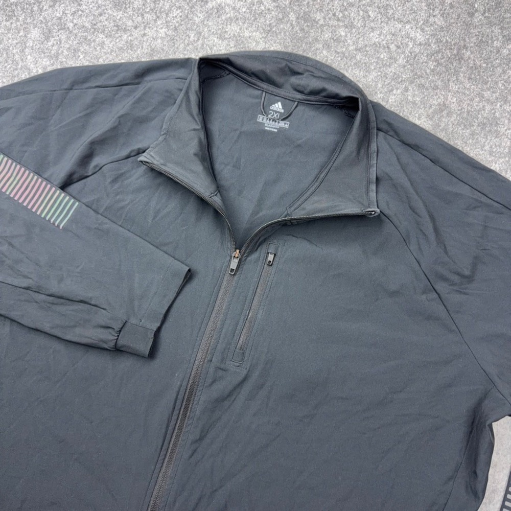 Adidas Jacket Mens 2XL Black Rise Up Run Full Zip Reflective Windbreaker Running